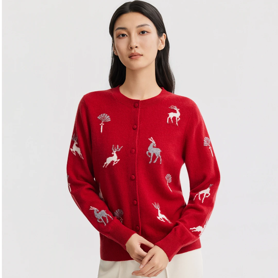 【达人专属】秋冬新款圆领长袖百搭羊绒开衫L805818