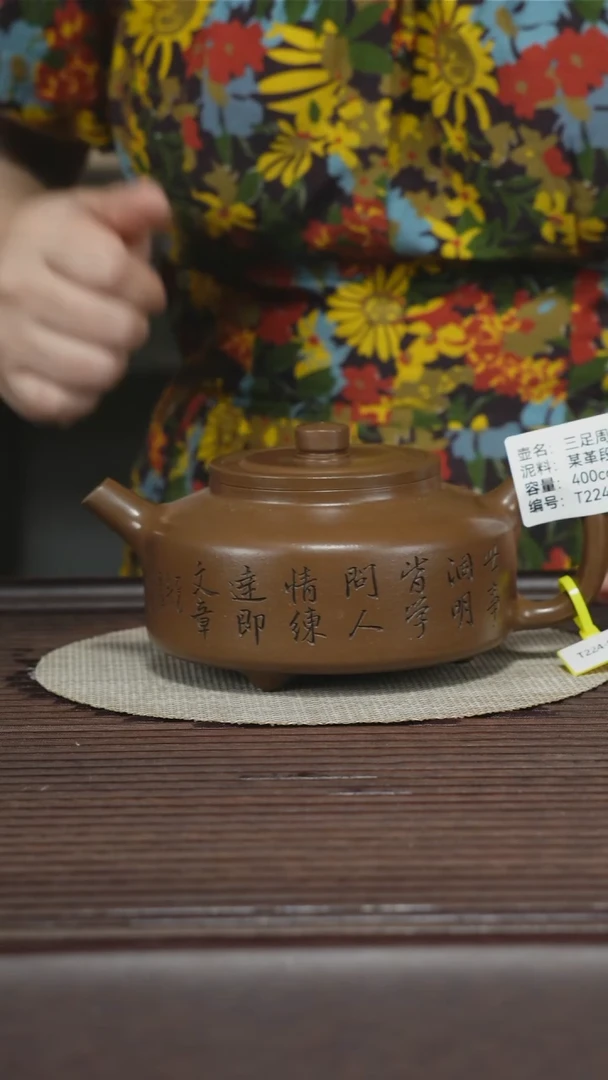 茶壶紫砂T224 孤品 某革段泥 三足周盘 400cc