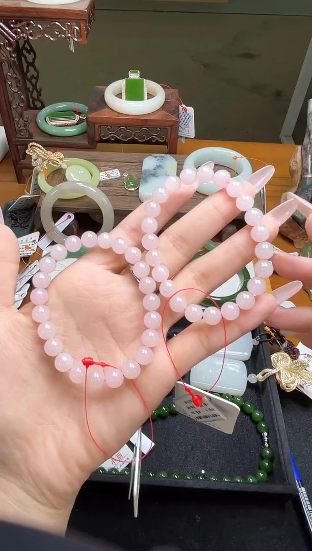 未镶嵌手串和田玉卡8青海藕粉 圆珠 多样性发一