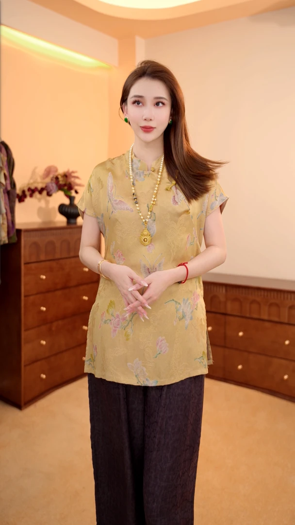 鎏金韶华蝶｜新中式国风时尚百搭重磅奥黛上衣小衫-5349