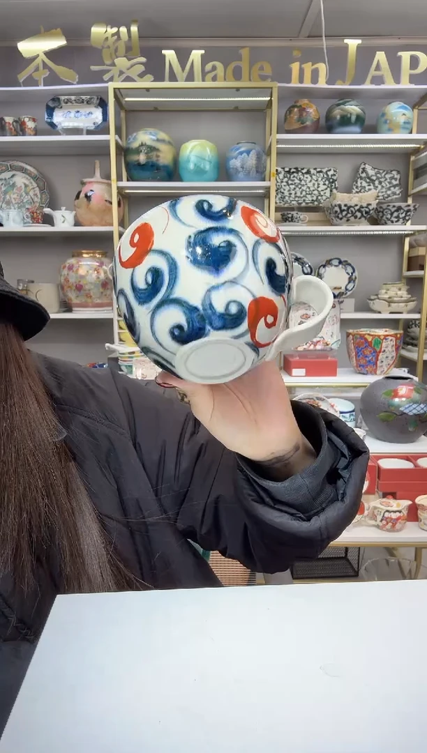 瓷宗山窑高款早餐杯-赤绘旋涡