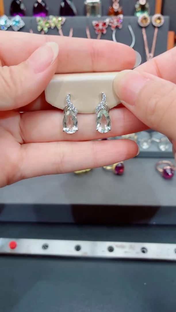 银S925镶嵌耳饰水晶水晶耳饰