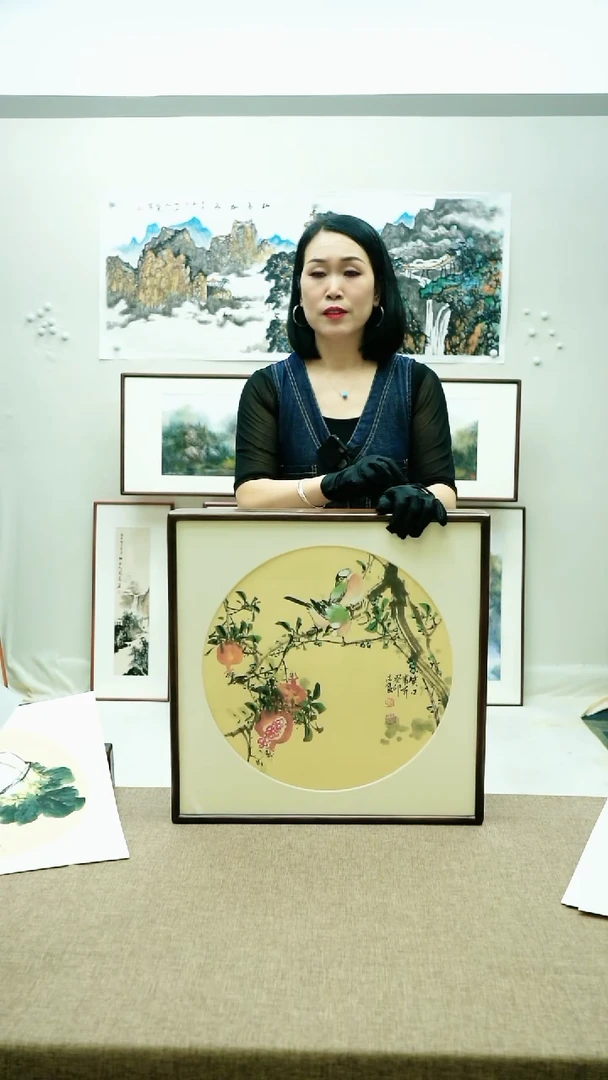 国画明*52*52李法良老师花鸟带框