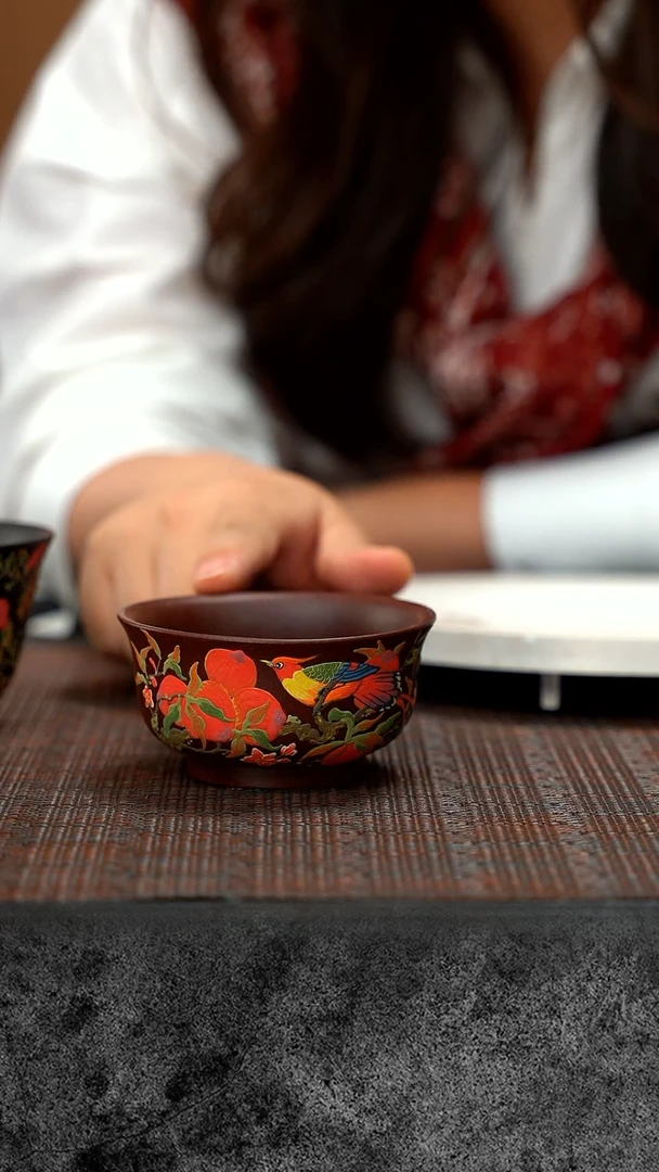 【闪购商品】紫砂茶壶花鸟紫砂杯QMJ