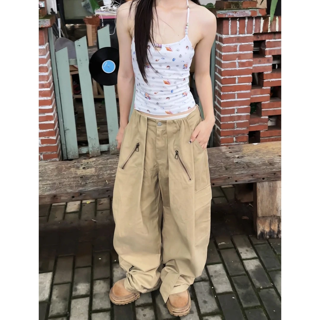 重工解构工装裤瘦版阔腿裤美式复古水洗做旧工装裤设计感情侣长裤