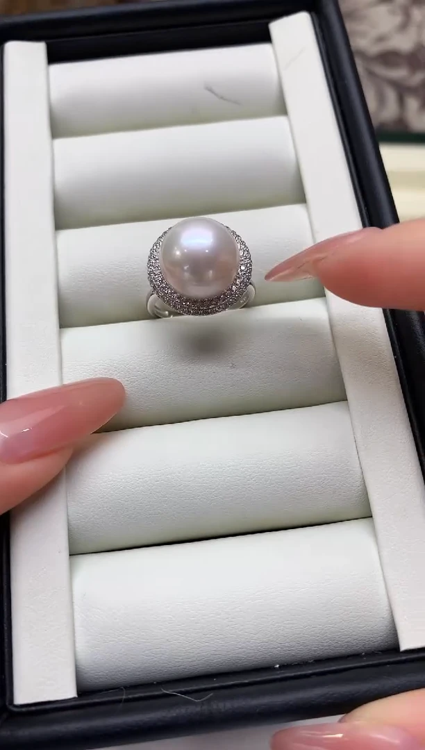 银S925镶嵌戒指淡水珍珠12-13mm