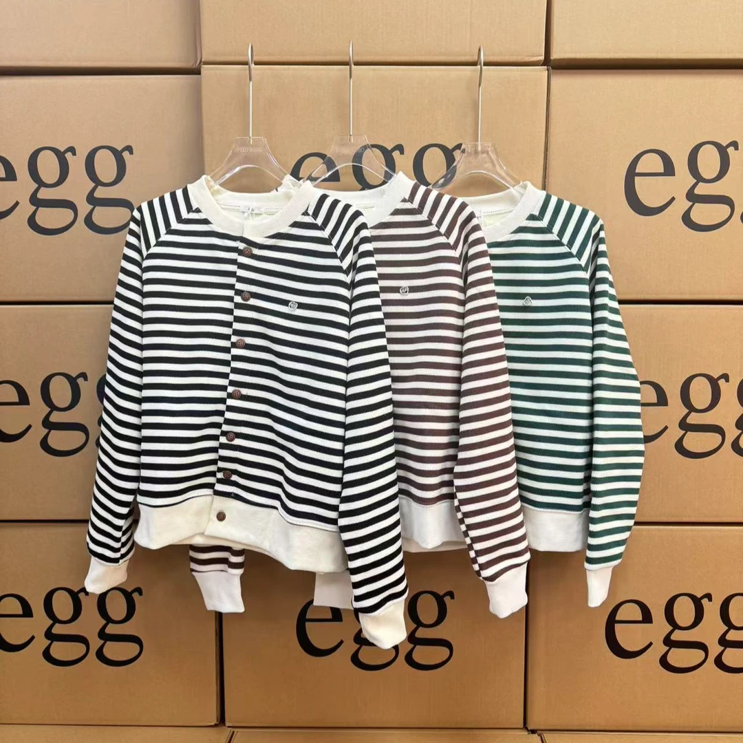 【嘻嘻家】韩系休闲时尚百搭长袖条纹韩版蛋家条纹衫27053