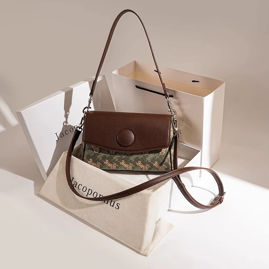 雅各邦真皮绿色信封腋下包女2025新款高级感轻奢通勤不撞款枕头包