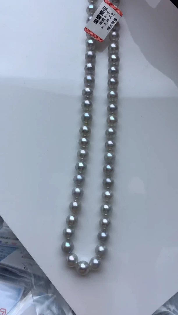 未镶嵌FF海水珍珠akoya银蓝灰珠串链7~8mm