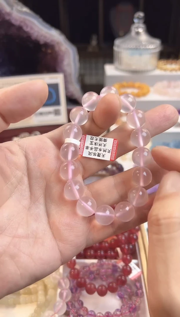 水晶手串未镶嵌天然粉水晶六芒星光粉13MM