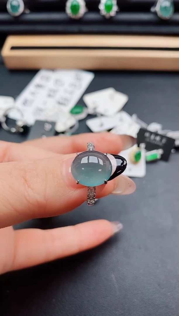 翡翠戒指银S925镶嵌50800