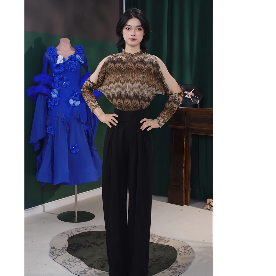 薇拉舞服夏款棕色网纱显瘦套装气质时尚百搭交谊舞国标舞蹈SY0047