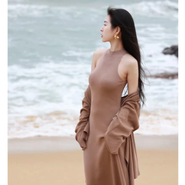 【清仓活动款】【雾岛花落】春夏气质针织长款纯色设计师显瘦套装