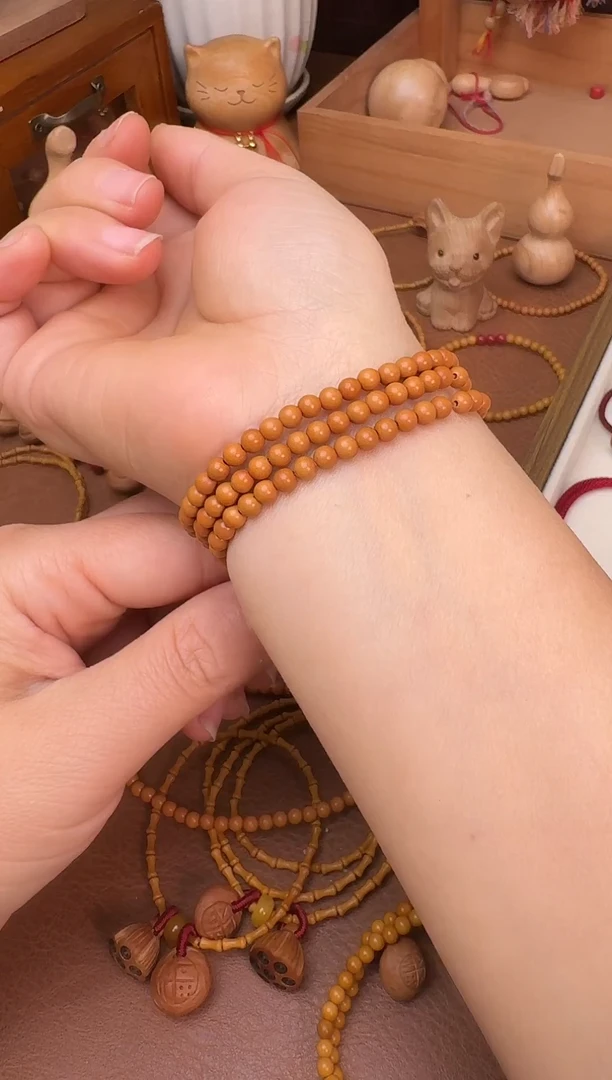 手串桃核三圈圆珠素圈