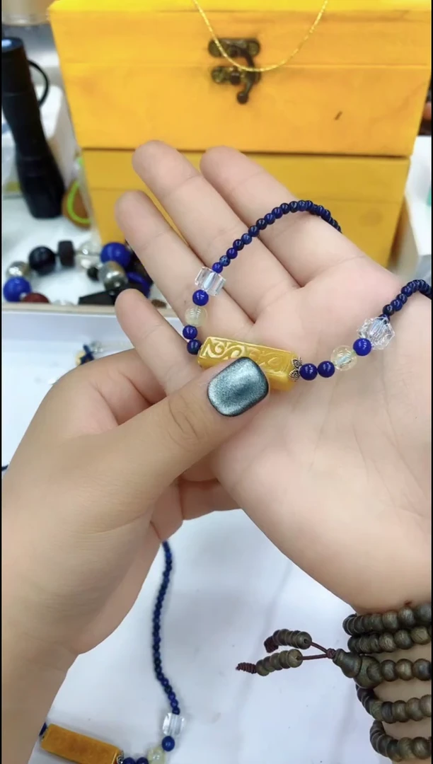 玛瑙/玉髓颈饰合金28103黄吊坠项链