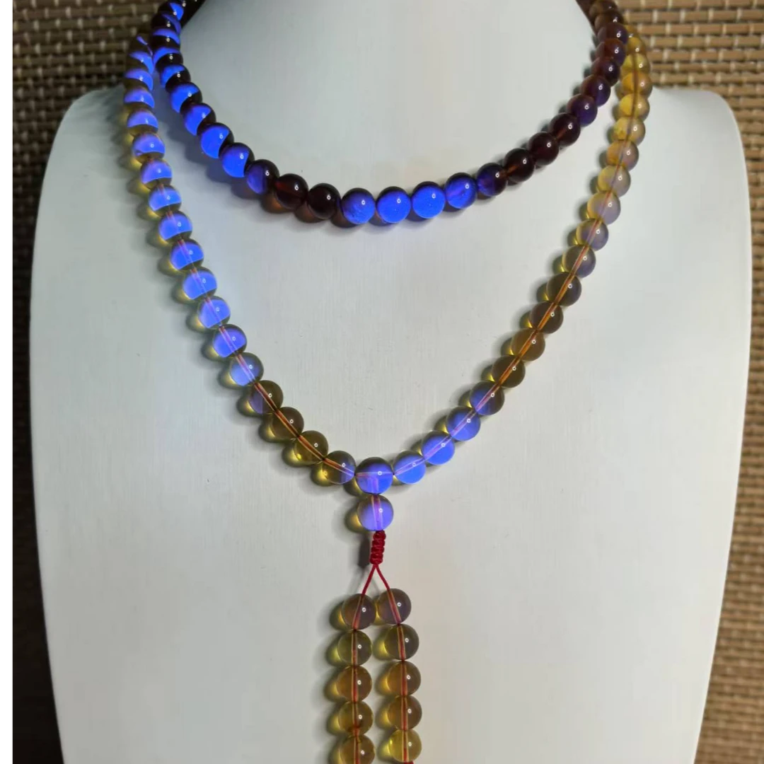 缅甸琥珀渐变7.5咪108项链