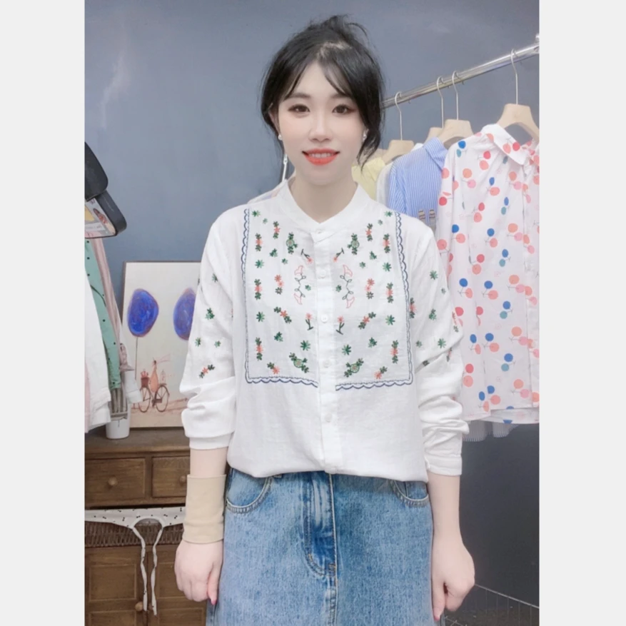 2025春秋新款双层棉纱长袖衬衫女文艺休闲衬衣叠穿打底上衣百搭潮