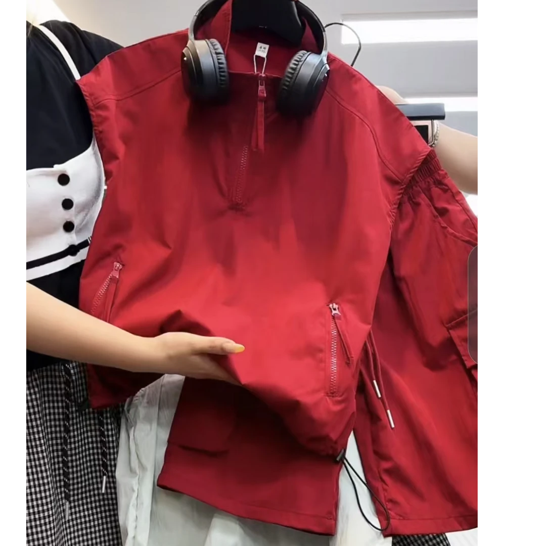 吾2025【Y】5月9日 儿童时尚潮酷红色拉链短袖套装5280-