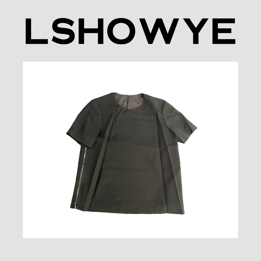 LSHOWYE｜三角钻拼蕾丝醋酸麻短袖 z9515