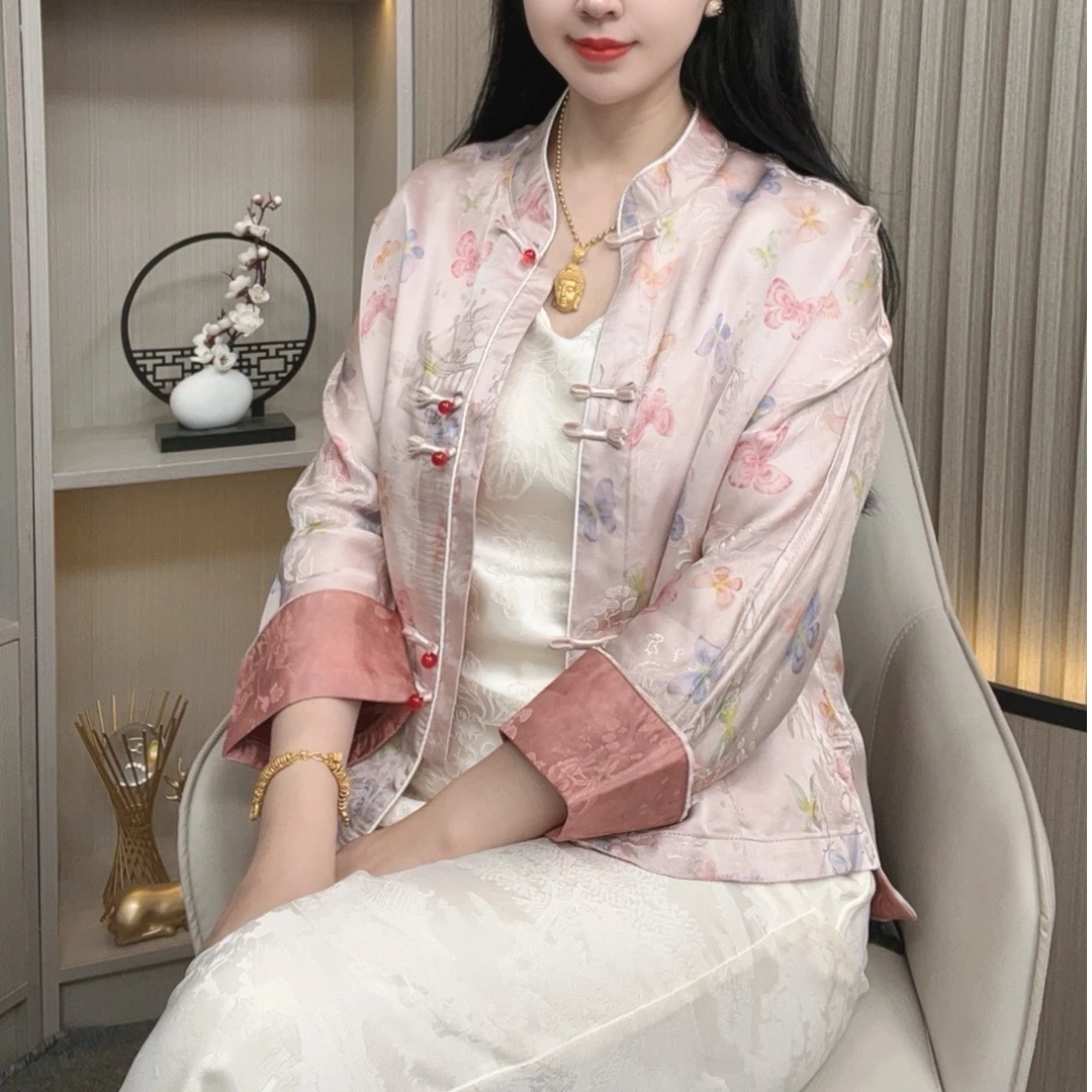 【花飞蝶舞】新款春季双面穿新中式上衣宽松国风立领气质显瘦外套