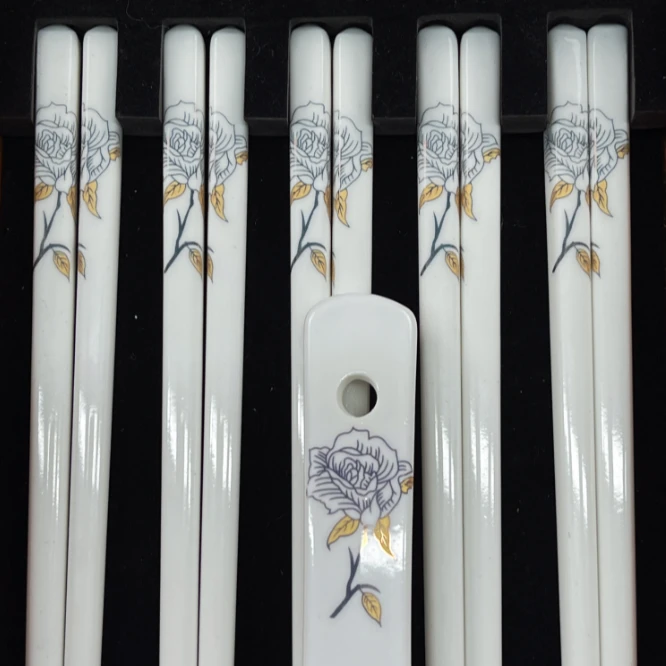 金丝牡丹骨瓷筷子10双+饭铲