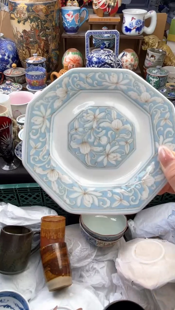 瓷片8边形小盘釉下彩