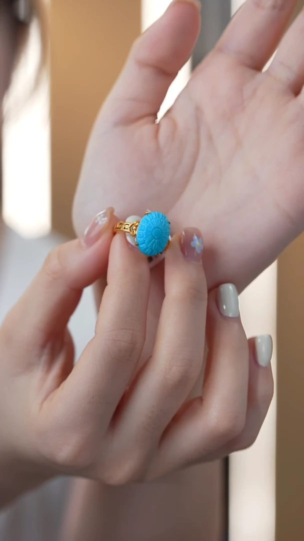 绿松石银S925镶嵌戒指秒拍号23