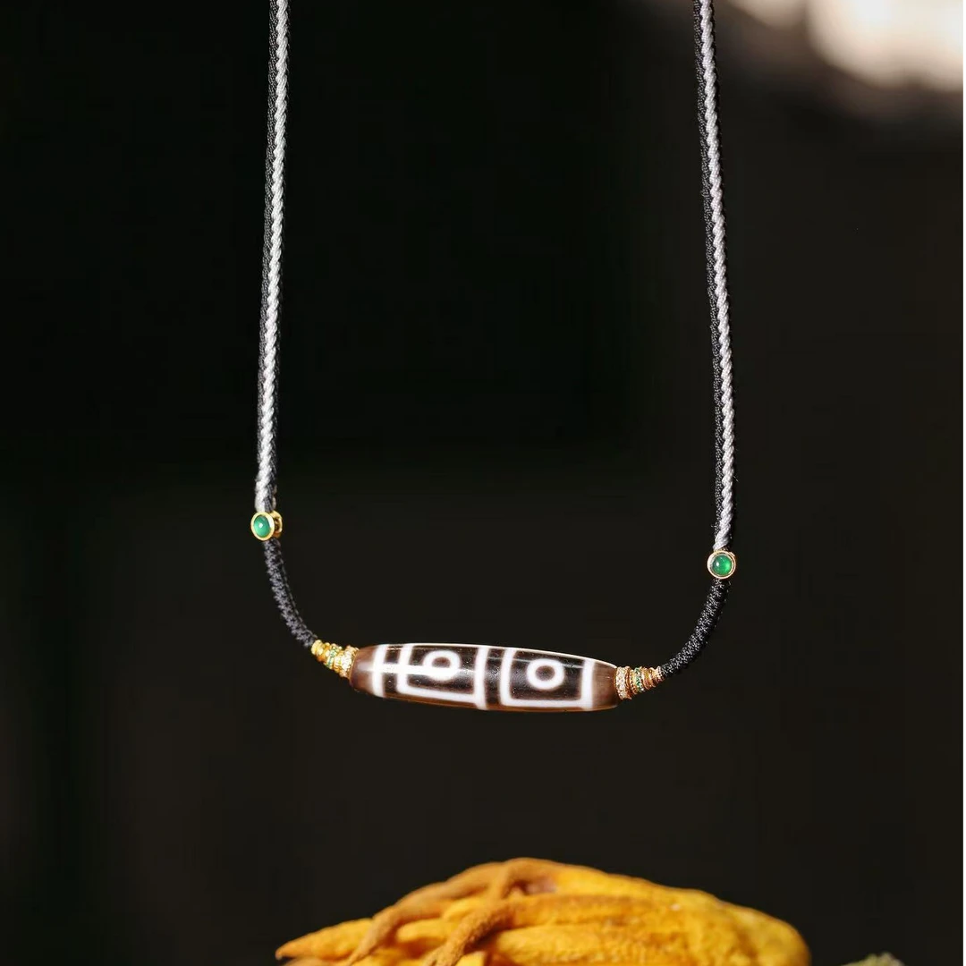 霸气十足大尺寸手工黑白地门四眼项链 画线神韵味道 图腾非常高级