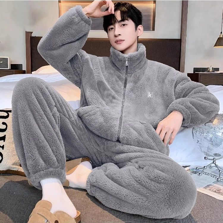 2025新款睡衣男士冬季珊瑚绒加厚加绒男款秋冬法兰绒冬款家居服