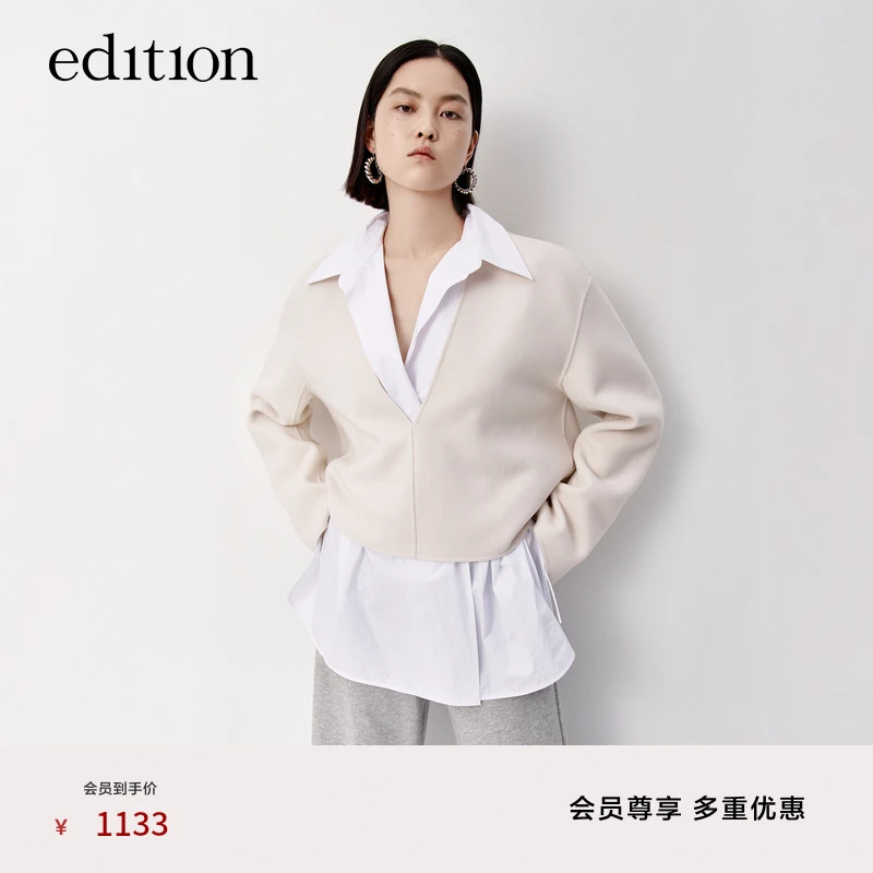 【商场同款】edition羊毛双面呢上衣新款V领羊毛外套#EBB3TOP024