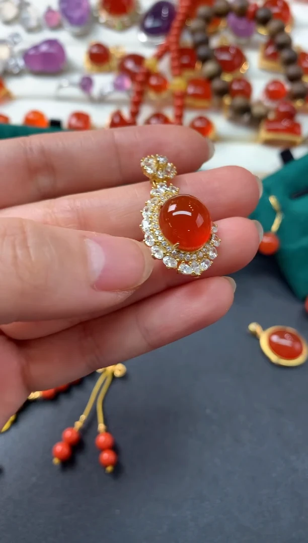 【闪购商品】南红玛瑙吊坠银S925镶嵌D609|480