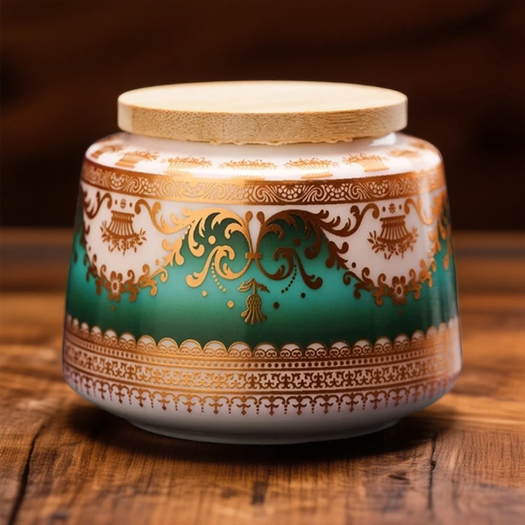 敦煌羊脂白山峦茶叶罐（竹盖）1476手工高档