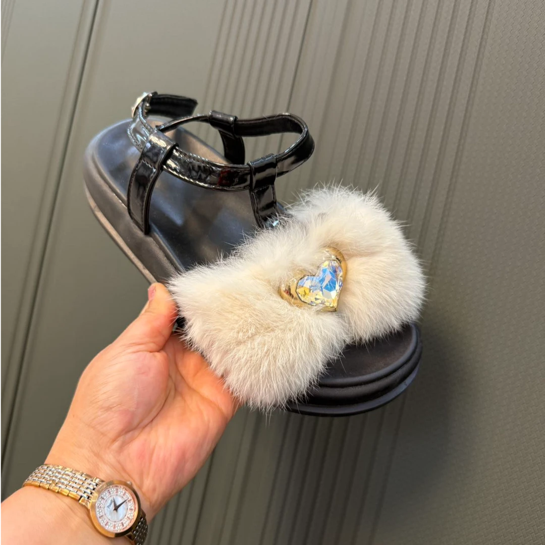 2025夏季新款松糕厚底外穿凉鞋水钻水时尚拖鞋毛毛凉拖鞋女