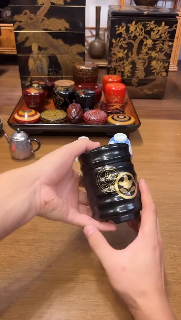 金莳绘茶叶罐 大漆漆器大漆漆器