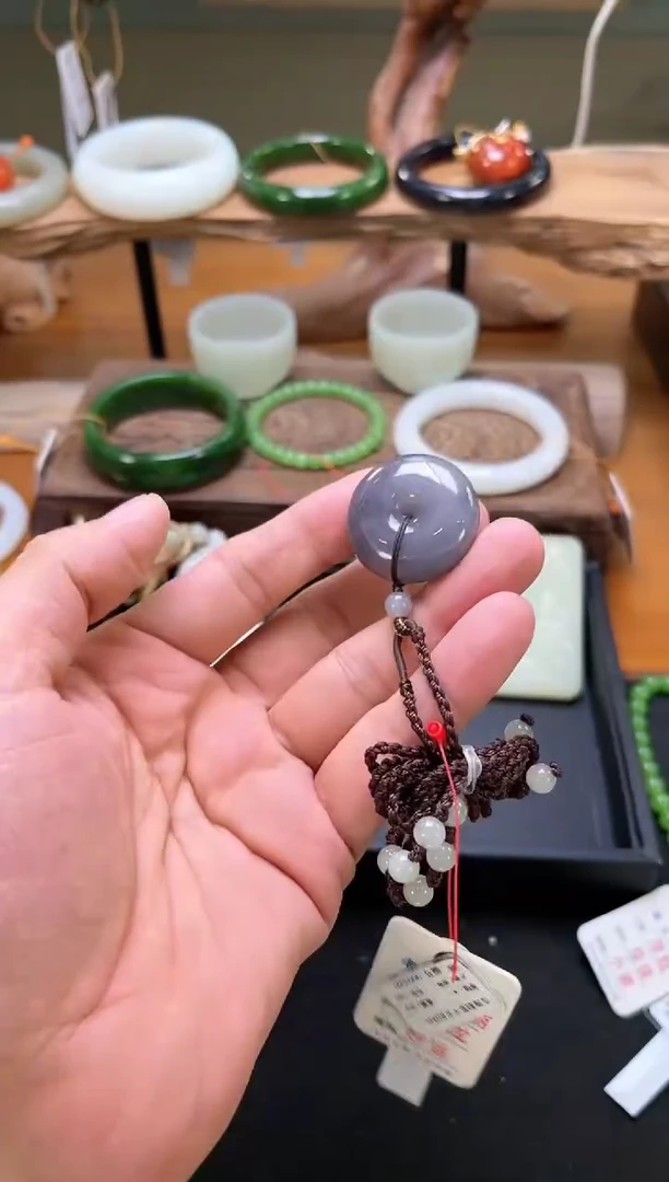 吊坠(不含链)未镶嵌和田玉青海烟紫 平安扣