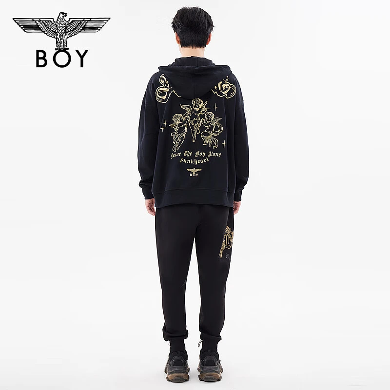 BOYLONDON24秋新品情侣款外套老鹰绣花潮流百搭连帽卫衣N06800