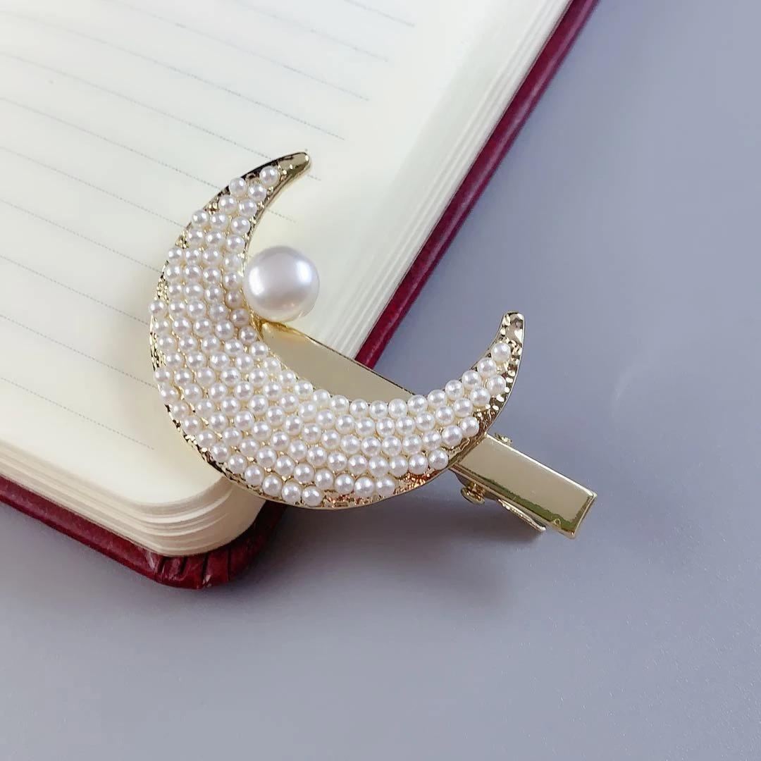 Z2031 天然珍珠发夹月亮设计款简约（不含证书）