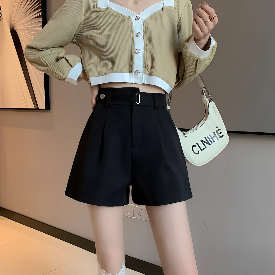 2025秋冬毛呢阔腿短裤女新款外穿高腰黑色显瘦百搭休闲阔腿靴裤