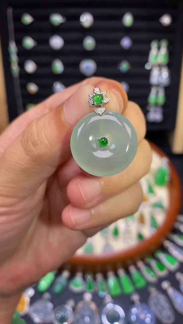 翡翠18K金镶嵌颈饰【福利款】超漏冰晴底平安扣吊坠