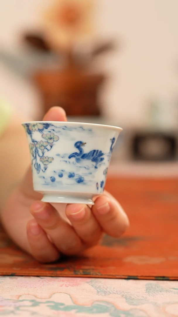 望玉斗彩鸭子撇口