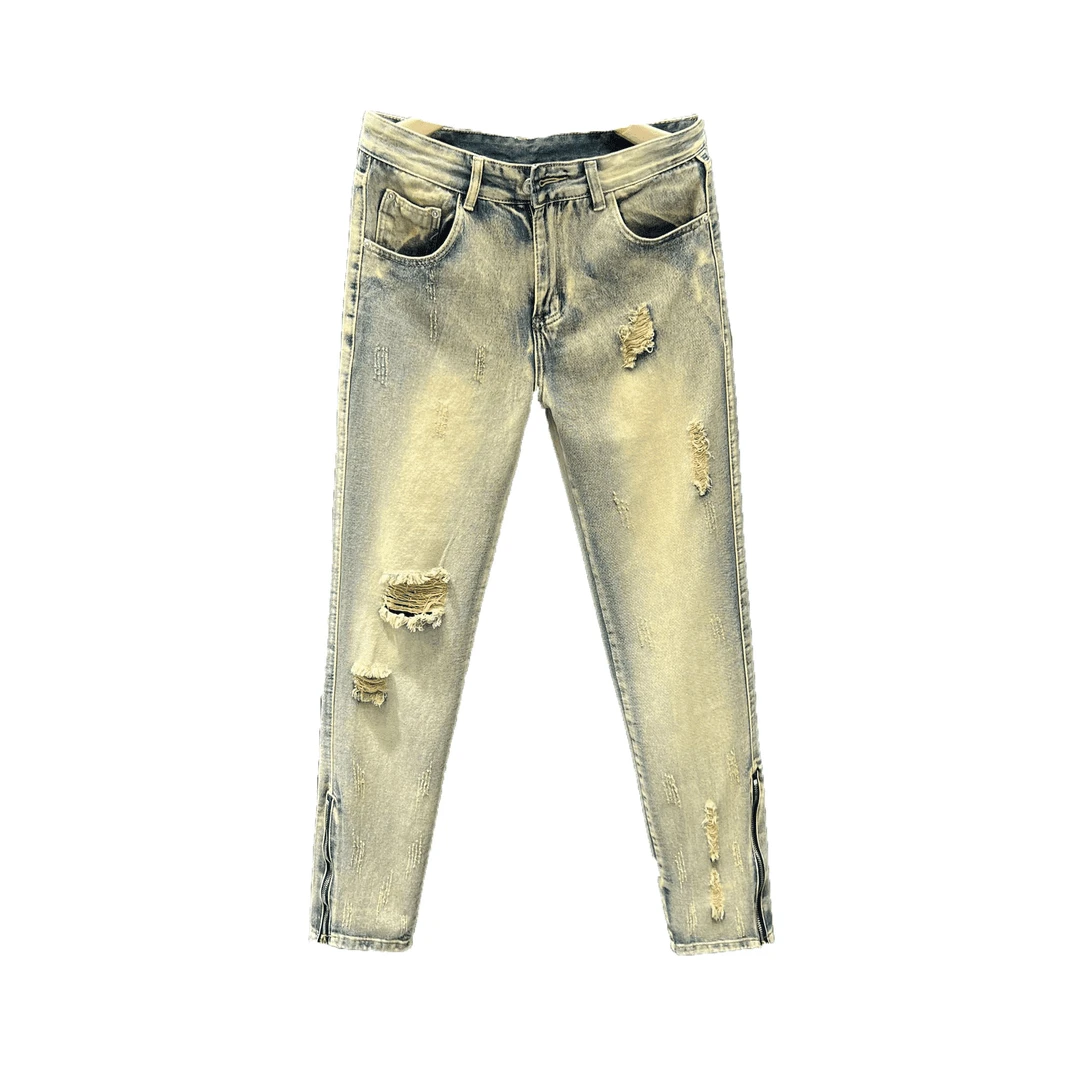 夏季胖子大码男装微胖男生显瘦牛仔裤男款加肥高街破洞潮流小脚裤