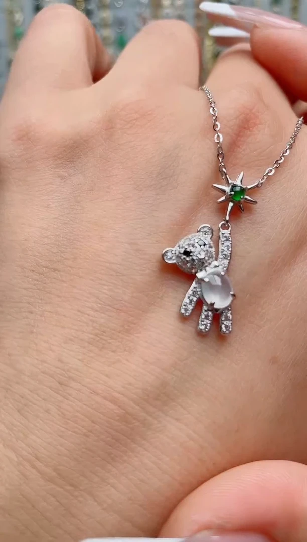 翡翠银S925镶嵌吊坠(不含链)、