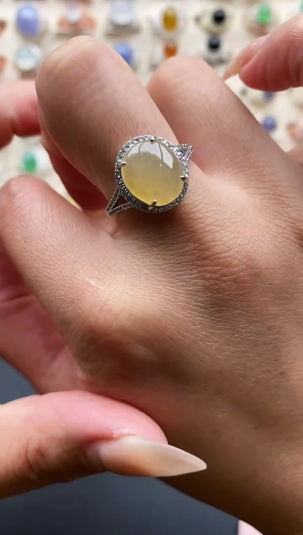 银S925镶嵌戒指翡翠缅甸天然A货翡翠1 8-2