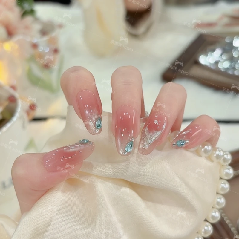 【人鱼公主】夏天系列ins风款裸色穿戴甲中长款甲片高级感显白美甲