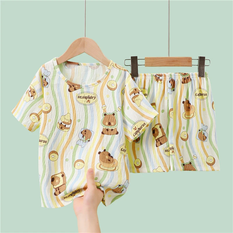 卡皮巴拉初中生夏季儿童短袖云朵棉男童女孩小朋友睡衣套装居家服
