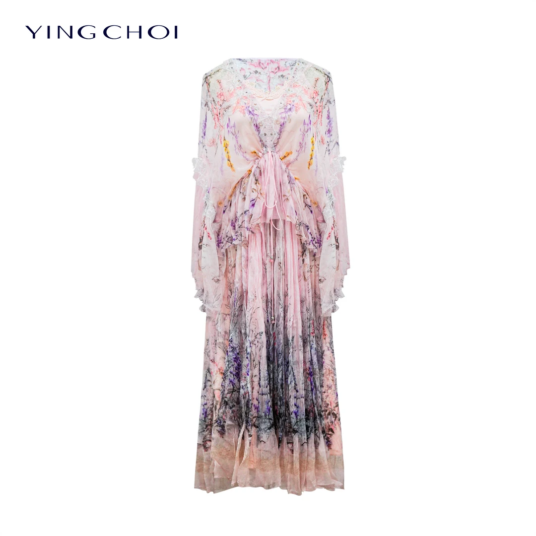 【设计师品牌】YINGCHOI2025春款浅粉定位花顺宇连衣裙YCJSD32267H