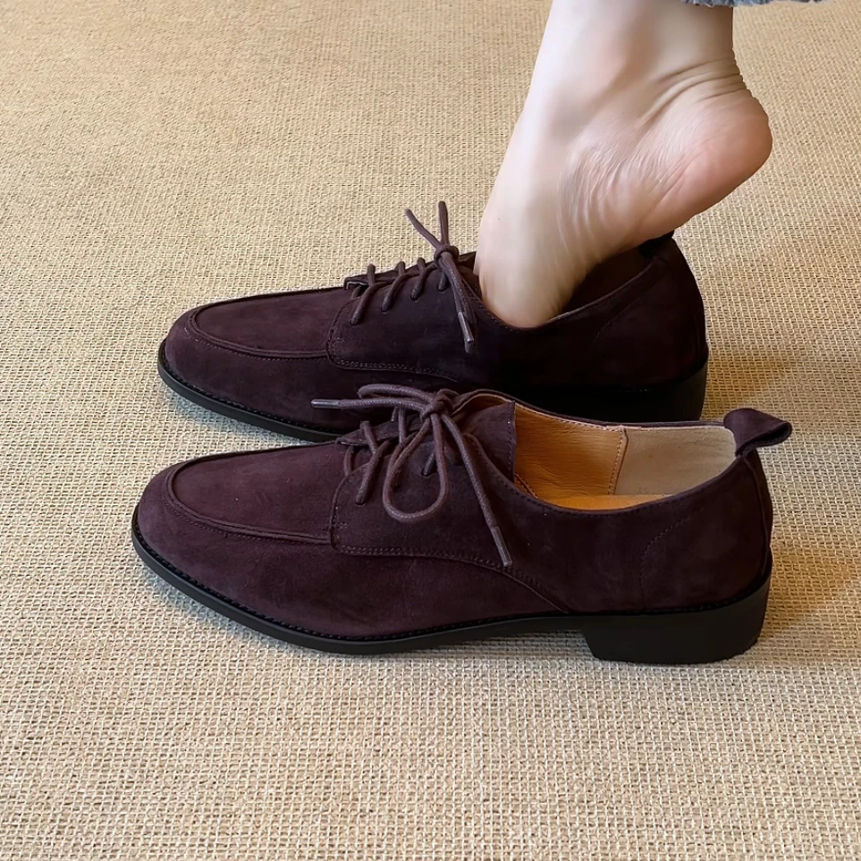 RubyL/3cm简约通勤复古舒适百搭系带圆头纯色中口粗跟单鞋女款