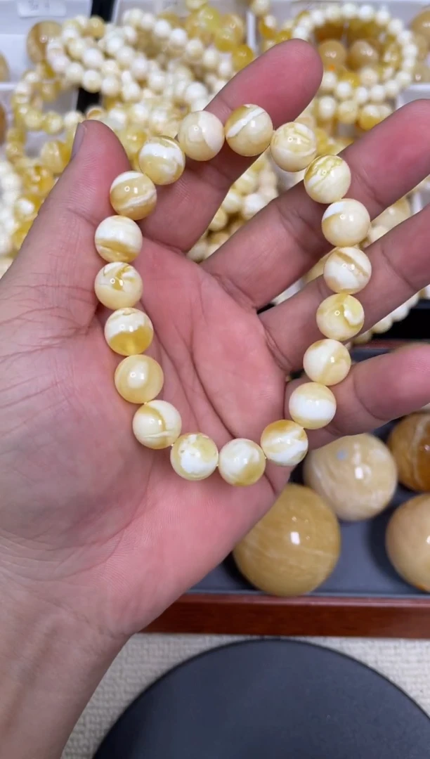 蜜蜡颈饰未镶嵌天然琥珀蜜蜡圆珠手串