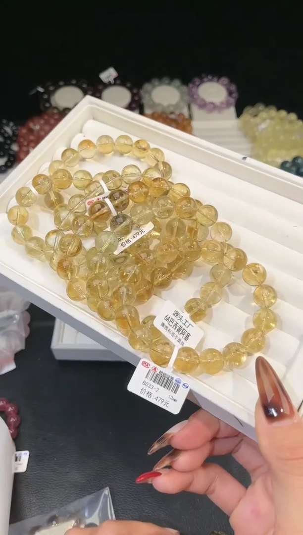 【闪购商品】水晶手链未镶嵌多样性发一黄阿赛12mm