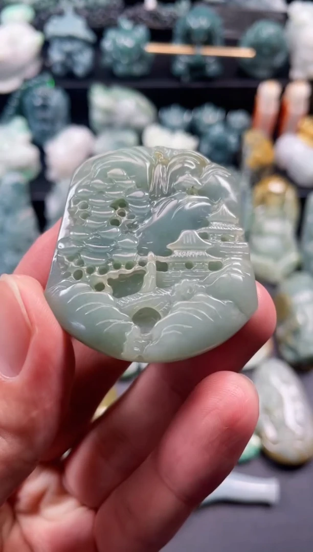 颈饰未镶嵌翡翠5  天然翡翠a货  山水